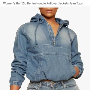 Stylish Denim Blue Half-Zip Hoodie